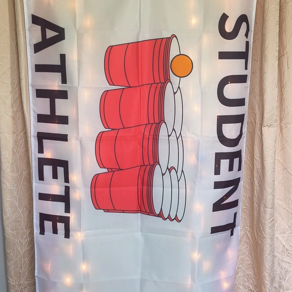 Home - Student Athlete Beer Pong Flip Cup Banner Tapestry Dorm College 5'×3'